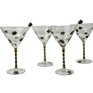Lot 4 glass handpainted olives jeweled stemmed Martini glasses